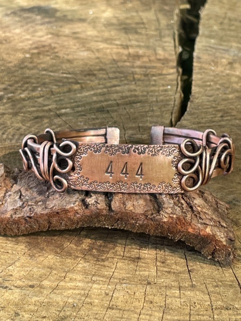 Amulet uziemienia z czystej miedzi wire wrapping owijana drutem bransoleta liczby anielskie 444 prezent dla duszy