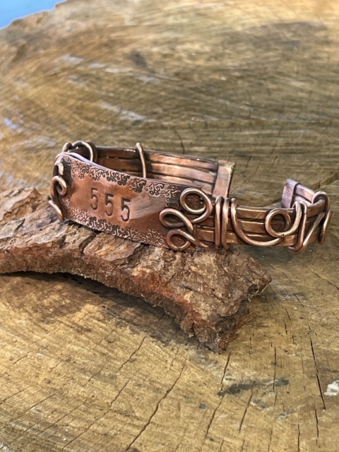 Amulet transformacji z czystej miedzi wire wrapping owijana drutem bransoleta liczby anielskie 555 prezent dla duszy