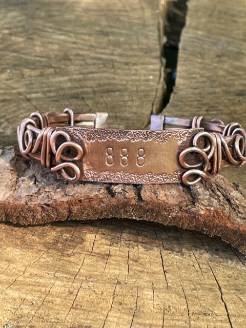 Amulet dobrobytu z czystej miedzi wire wrapping owijana drutem bransoleta liczby anielskie 888 prezent dla duszy